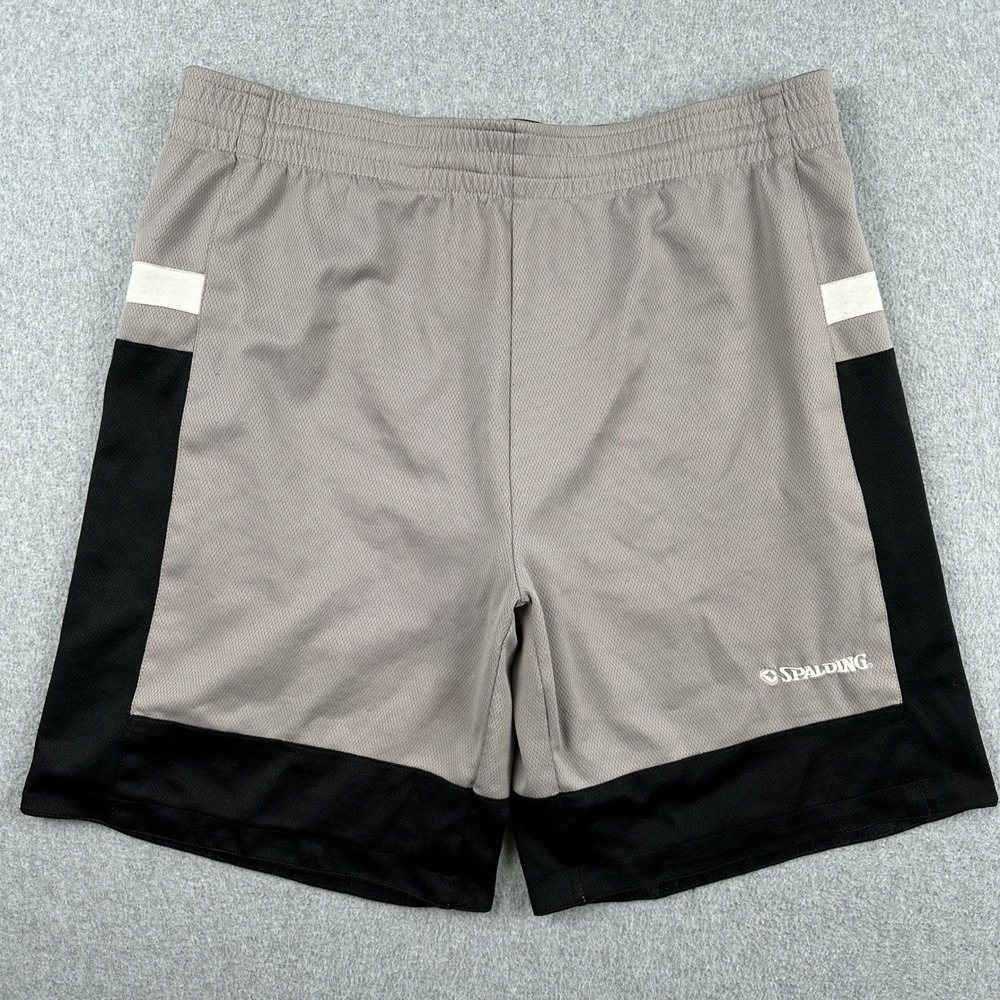 Spalding Shorts Mens L Gray Basketball Athletic Mesh Colorblock Drawstring